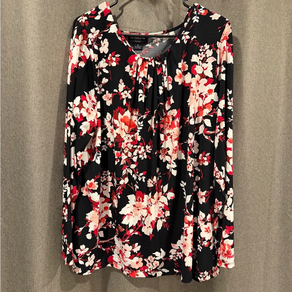 Liz Claiborne Black and Red Floral Blouse